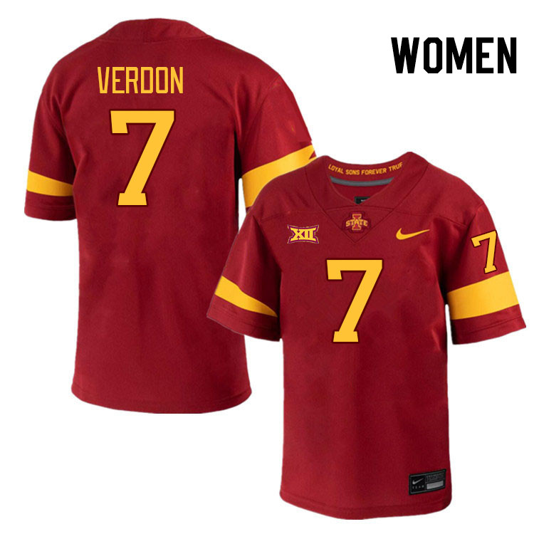 Women #7 Malik Verdon Iowa State Cyclones College Football Jerseys Stitched-Cardinal